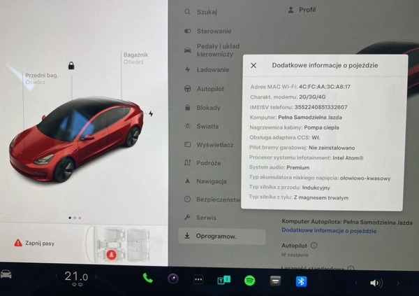 Tesla Model 3 cena 169000 przebieg: 34000, rok produkcji 2022 z Zielonka małe 46